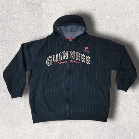 MEN'S GUINNESS OFFICIAL BLACK ZIPPERED LOGO HOODIE SIZE XXL